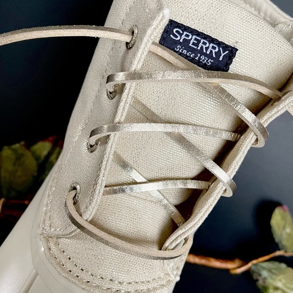 Sperry Girls Saltwater Ivory Sparkle Duck Boots NWB Size 3 - Picture 5 of 10